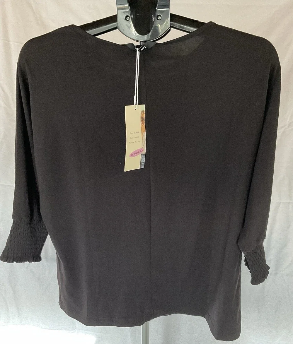 Dokotoo Women's, 3/4 Ruffled Sleeve Shirt, Black, NWT, Size Medium
